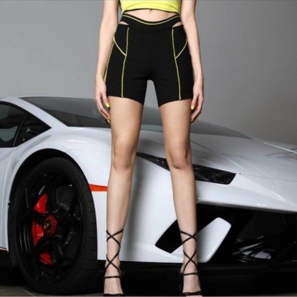 I.AM.Gia Women's cut out Black Shorts with Yellow Accents